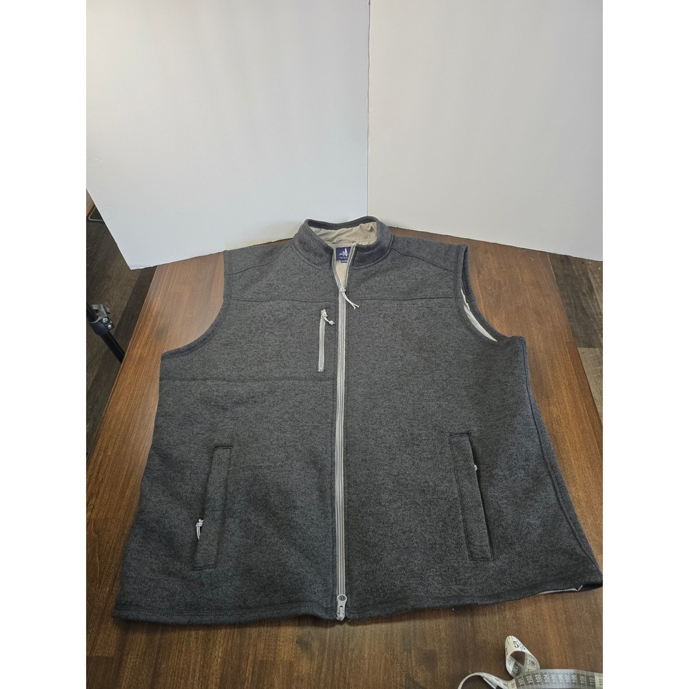 Johnnie-O Wes Full Zip Vest Mens XL Charcoal Gray JMVT1310 Pocket Mock Neck